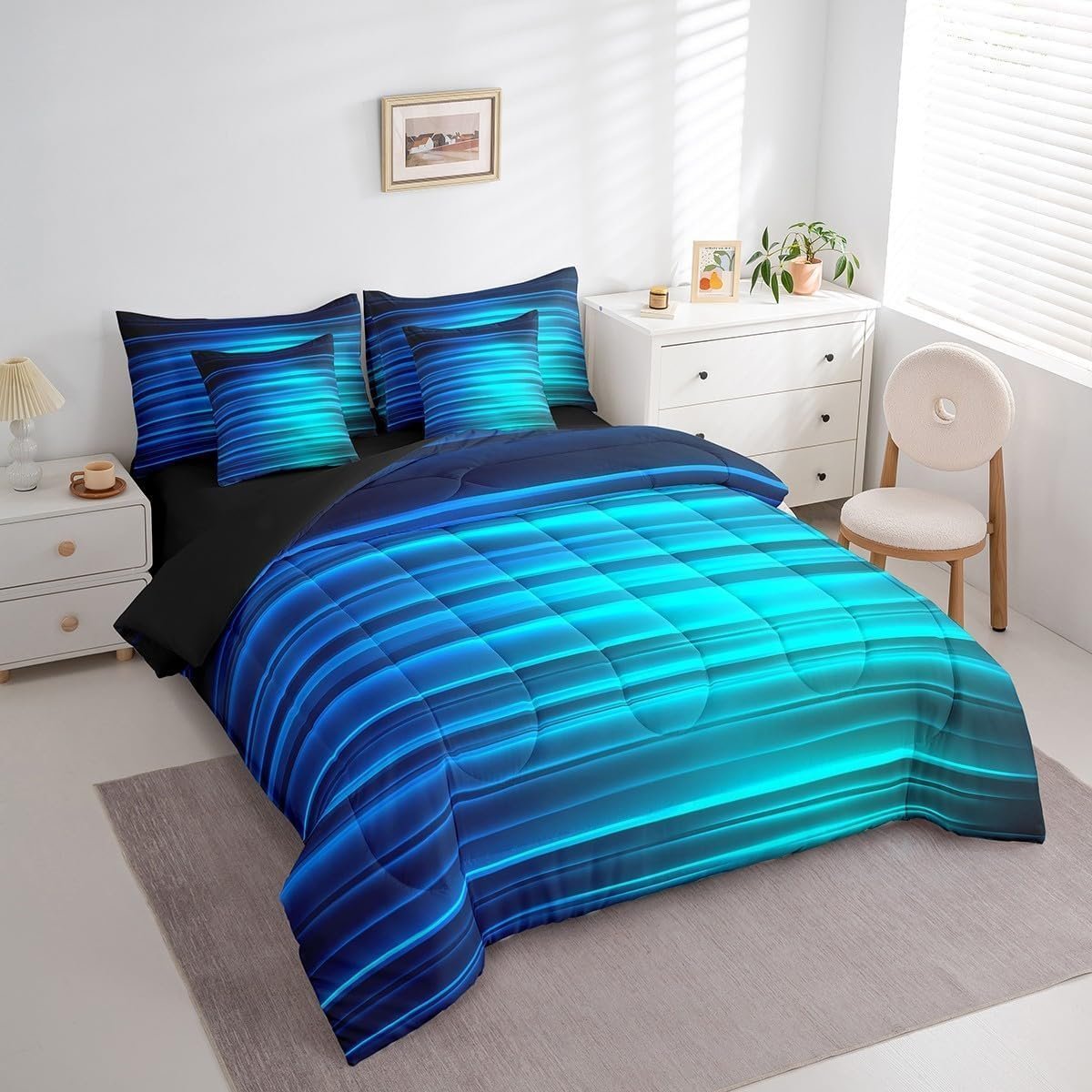 Kids’ Microfiber 6-Piece Bedding Set – Ombre Blue Black - Image 3