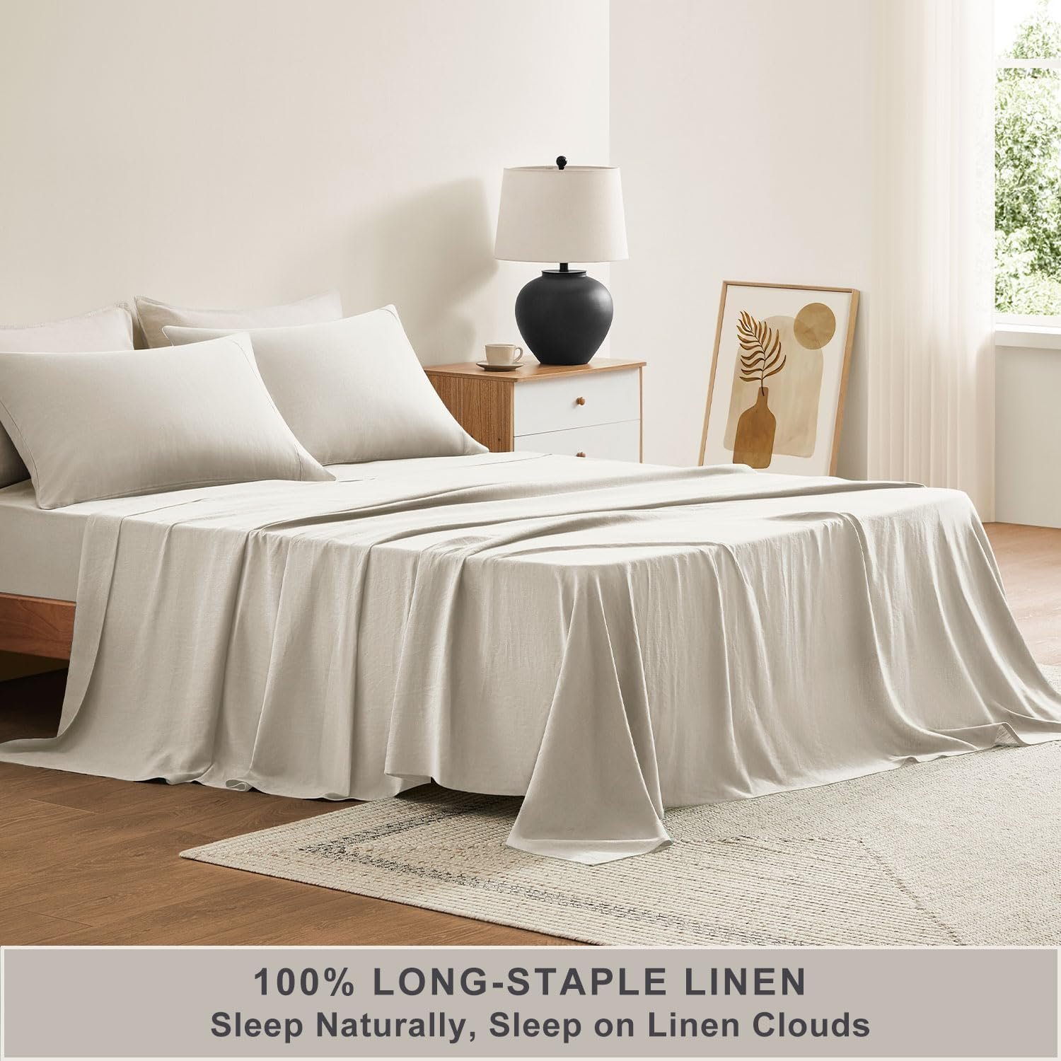100% Pure Linen Sheet Set – Queen Size (Natural) - Image 2