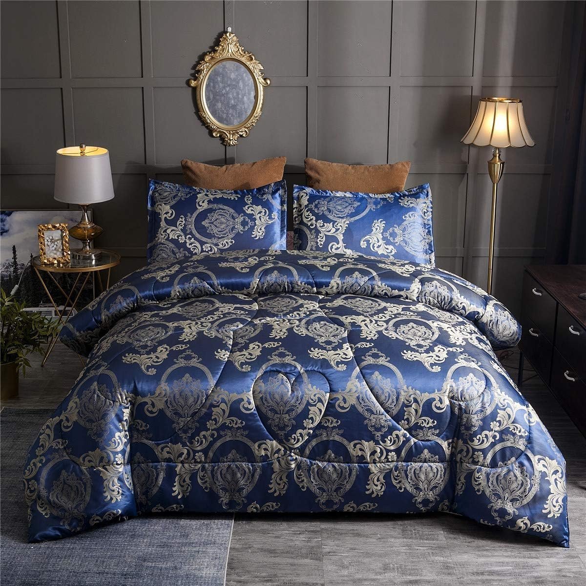 Satin Jacquard Comforter Set (Royal Blue) - Image 2