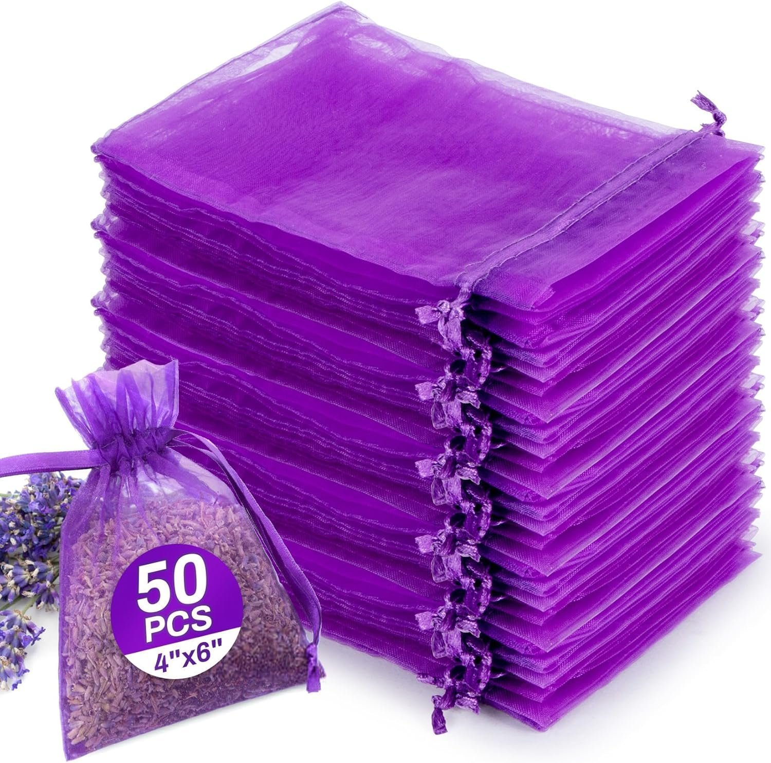 Lavender Organza Sachet Bags – 50-Pack
